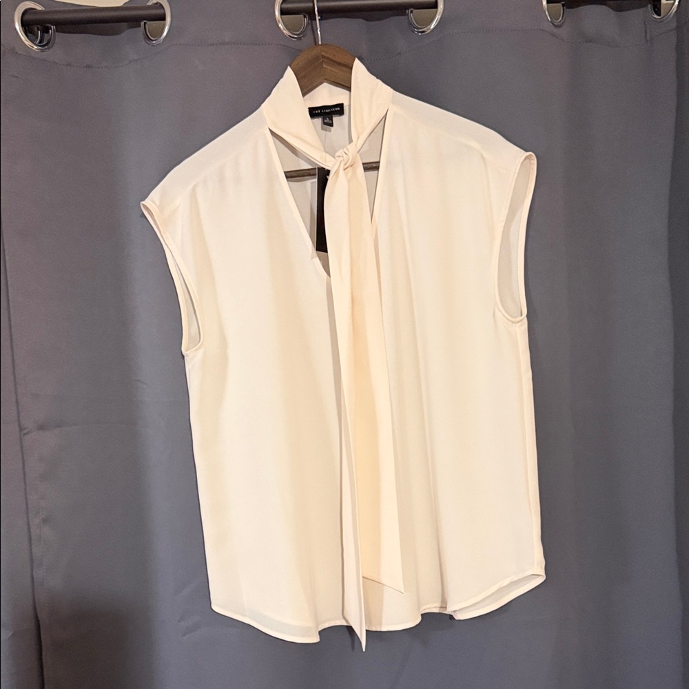 The Limited Ivory Sleeveless Tie-Neck Blouse